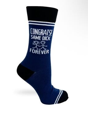 Novelty Navy Blue Crew Socks with White Graphic Saying - New